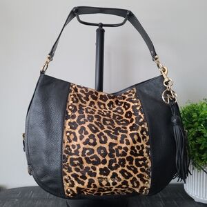 Michael Kors Brooke Large Leather & Leopard Calf Hair Shoulder Bag